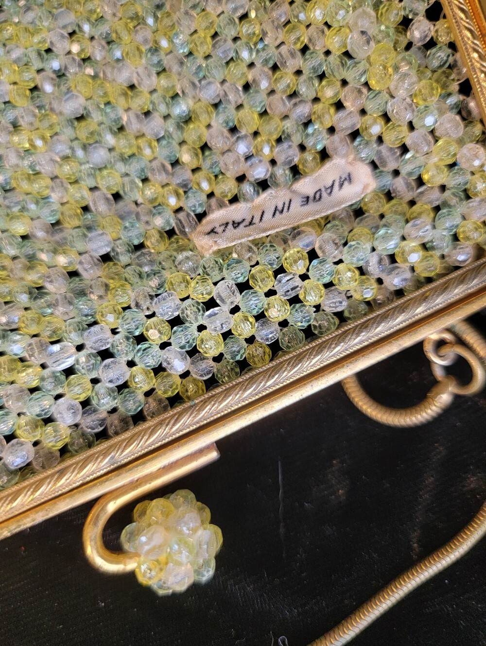 Vintage Mid-Century Italian Beaded Kiss-lock Purse Yellow, Green, Clear - Picture 4 of 12